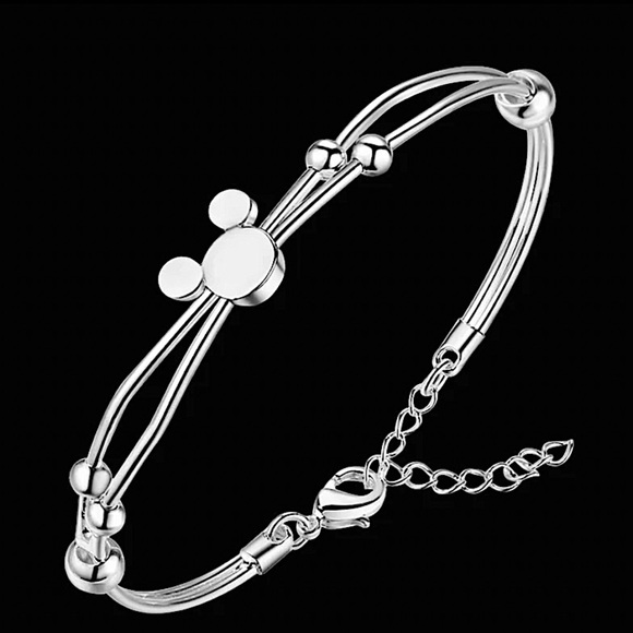 Sterling Silver Mickey Mouse Hollow Out Bangle Bracelet - Picture 2 of 5